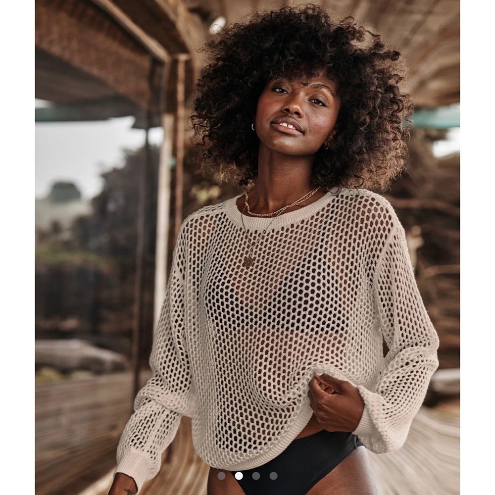 Summersalt The Crochet Fishnet Cover-Up Top Beige Tan Cotton Knit XL Resortwear